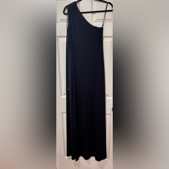 Halston Heritage One Shoulder Navy Jersey Gown - Picture 8 of 9